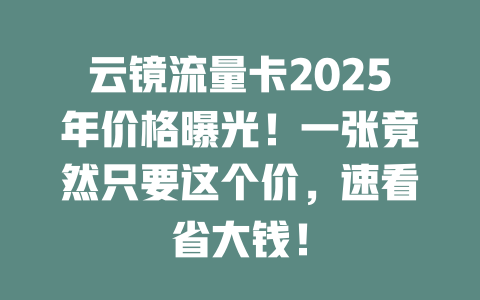 云镜流量卡2025年价格曝光！一张竟然只要这个价，速看省大钱！