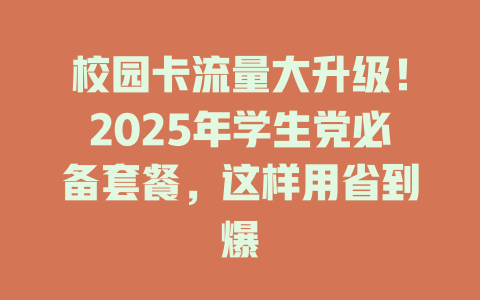 校园卡流量大升级！2025年学生党必备套餐，这样用省到爆