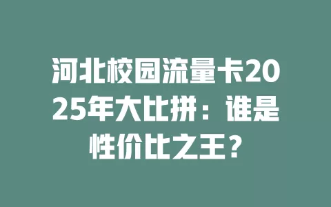 河北校园流量卡2025年大比拼：谁是性价比之王？