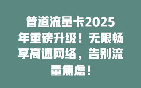 管道流量卡2025年重磅升级！无限畅享高速网络，告别流量焦虑！