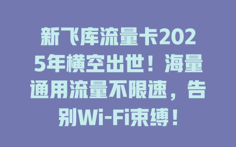 新飞库流量卡2025年横空出世！海量通用流量不限速，告别Wi-Fi束缚！