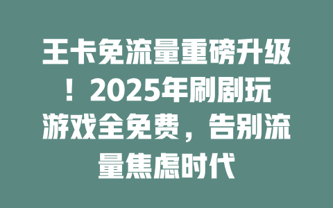 王卡免流量重磅升级！2025年刷剧玩游戏全免费，告别流量焦虑时代