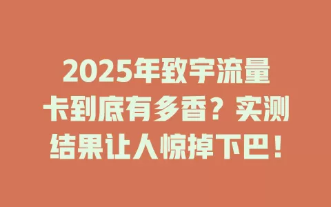 2025年致宇流量卡到底有多香？实测结果让人惊掉下巴！