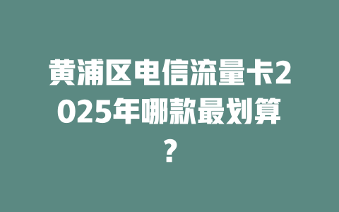 黄浦区电信流量卡2025年哪款最划算？