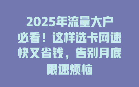 2025年流量大户必看！这样选卡网速快又省钱，告别月底限速烦恼