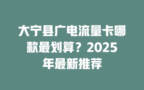 大宁县广电流量卡哪款最划算？2025年最新推荐