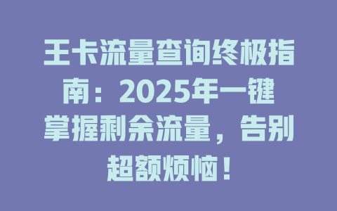 王卡流量查询终极指南：2025年一键掌握剩余流量，告别超额烦恼！