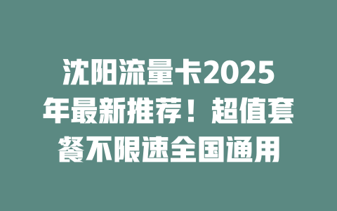 沈阳流量卡2025年最新推荐！超值套餐不限速全国通用