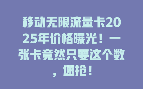移动无限流量卡2025年价格曝光！一张卡竟然只要这个数，速抢！