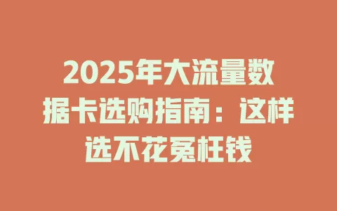 2025年大流量数据卡选购指南：这样选不花冤枉钱