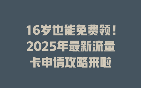 16岁也能免费领！2025年最新流量卡申请攻略来啦