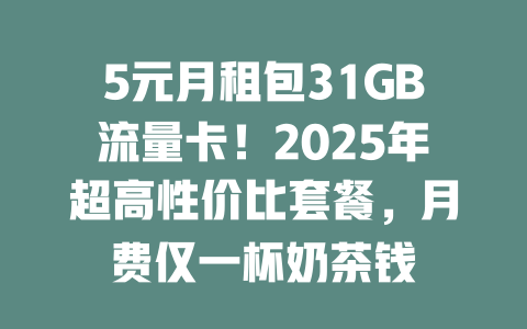 5元月租包31GB流量卡！2025年超高性价比套餐，月费仅一杯奶茶钱