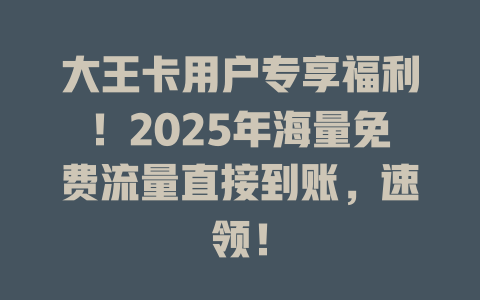 大王卡用户专享福利!2025年海量免费流量直接到账,速领!