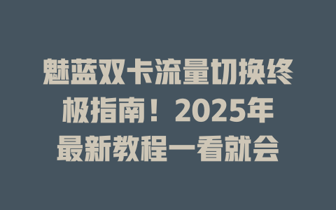 魅蓝双卡流量切换终极指南！2025年最新教程一看就会