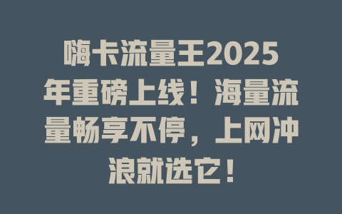 嗨卡流量王2025年重磅上线！海量流量畅享不停，上网冲浪就选它！