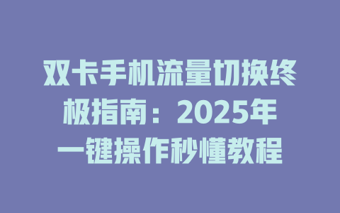 双卡手机流量切换终极指南：2025年一键操作秒懂教程