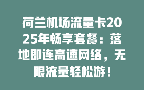 荷兰机场流量卡2025年畅享套餐：落地即连高速网络，无限流量轻松游！