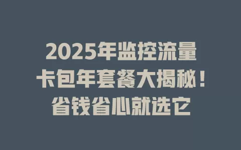 2025年监控流量卡包年套餐大揭秘！省钱省心就选它