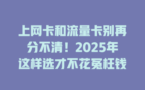 上网卡和流量卡别再分不清！2025年这样选才不花冤枉钱
