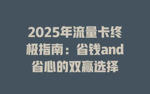 2025年流量卡终极指南：省钱and省心的双赢选择