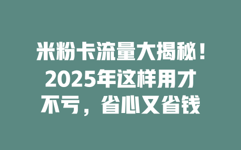 米粉卡流量大揭秘！2025年这样用才不亏，省心又省钱