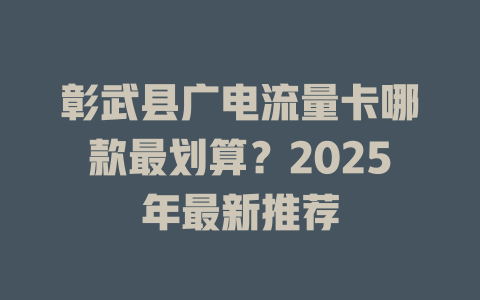 彰武县广电流量卡哪款最划算？2025年最新推荐