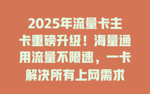 2025年流量卡主卡重磅升级！海量通用流量不限速，一卡解决所有上网需求