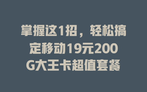 掌握这1招，轻松搞定移动19元200G大王卡超值套餐