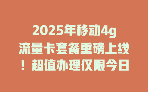 2025年移动4g流量卡套餐重磅上线！超值办理仅限今日