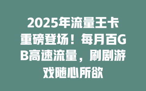 2025年流量王卡重磅登场!每月百GB高速流量,刷剧游戏随心所欲