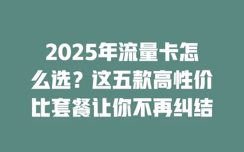2025年流量卡怎么选？这五款高性价比套餐让你不再纠结