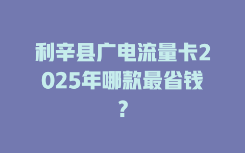 利辛县广电流量卡2025年哪款最省钱？