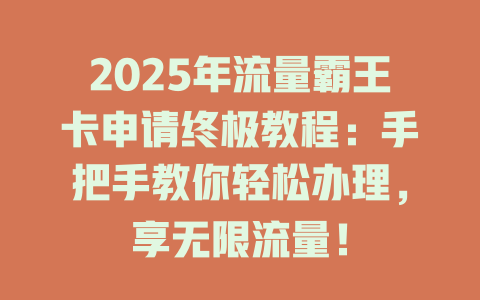 2025年流量霸王卡申请终极教程：手把手教你轻松办理，享无限流量！