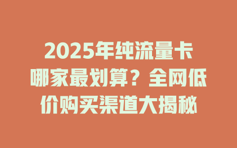 2025年纯流量卡哪家最划算？全网低价购买渠道大揭秘