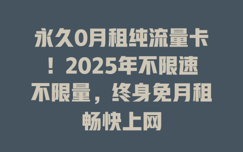 永久0月租纯流量卡！2025年不限速不限量，终身免月租畅快上网
