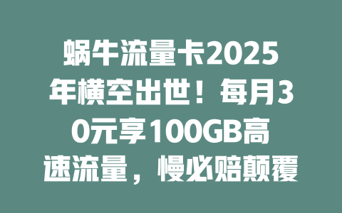 蜗牛流量卡2025年横空出世！每月30元享100GB高速流量，慢必赔颠覆行业认知