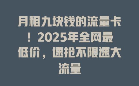 月租九块钱的流量卡！2025年全网最低价，速抢不限速大流量