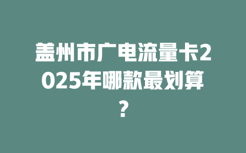 盖州市广电流量卡2025年哪款最划算？