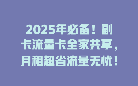 2025年必备!副卡流量卡全家共享,月租超省流量无忧!