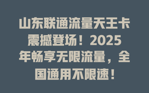山东联通流量天王卡震撼登场！2025年畅享无限流量，全国通用不限速！
