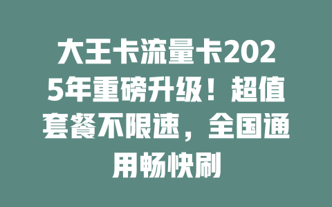 大王卡流量卡2025年重磅升级！超值套餐不限速，全国通用畅快刷