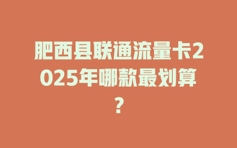 肥西县联通流量卡2025年哪款最划算？