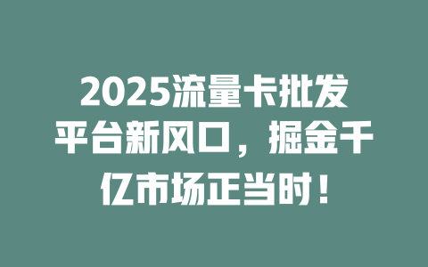 2025流量卡批发平台新风口，掘金千亿市场正当时！