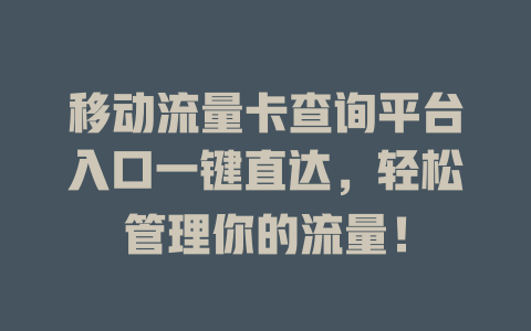 移动流量卡查询平台入口一键直达，轻松管理你的流量！
