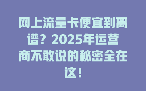 网上流量卡便宜到离谱？2025年运营商不敢说的秘密全在这！