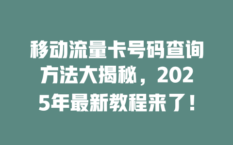 移动流量卡号码查询方法大揭秘，2025年最新教程来了！