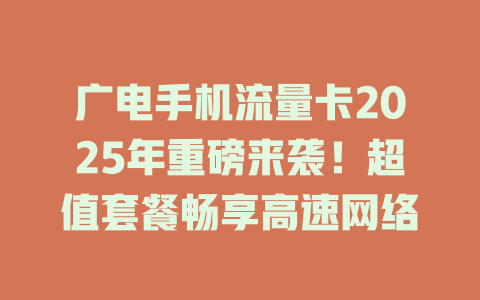 广电手机流量卡2025年重磅来袭！超值套餐畅享高速网络