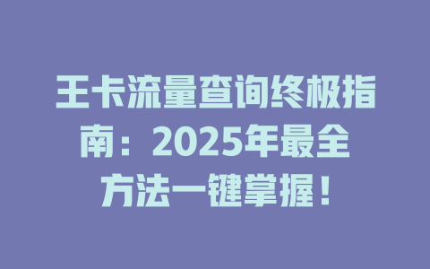 王卡流量查询终极指南：2025年最全方法一键掌握！