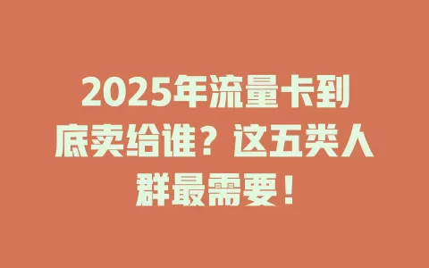 2025年流量卡到底卖给谁？这五类人群最需要！