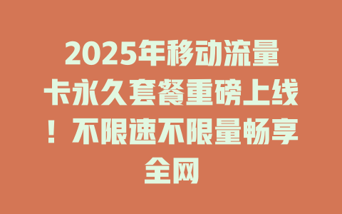 2025年移动流量卡永久套餐重磅上线!不限速不限量畅享全网